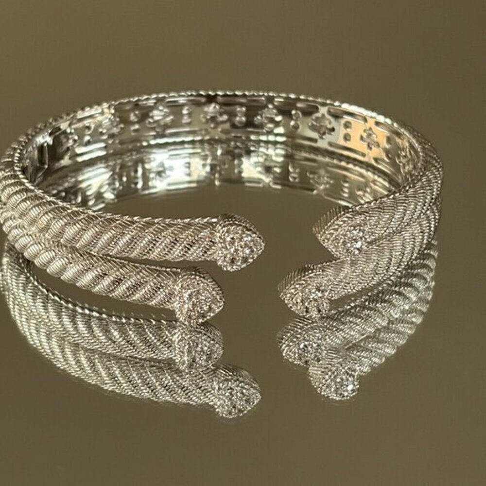 Judith Ripka Sterling Silver Diamonique VERONA Bypass Cuff Bracelet 6.75"